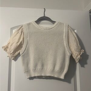 Altar'd State Cream Knit Crop Short Sleeve